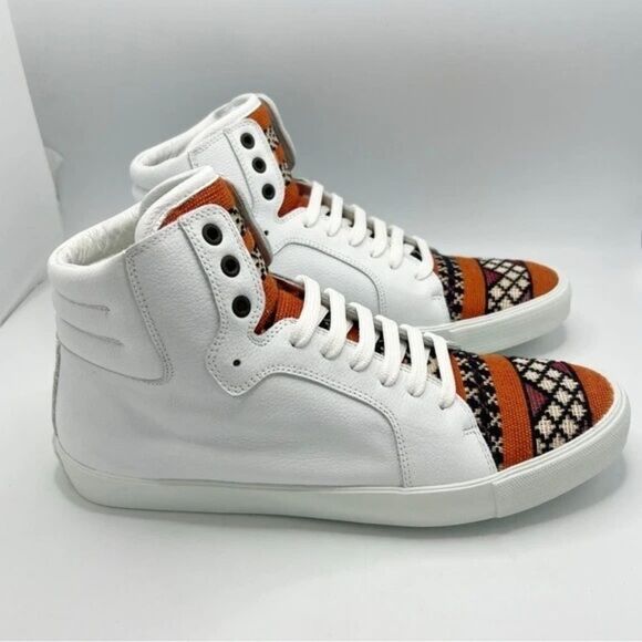 COBRA SOCIETY Mens White Orange Leather Sneaker shoes | Sz: 45 - Picture 5 of 8